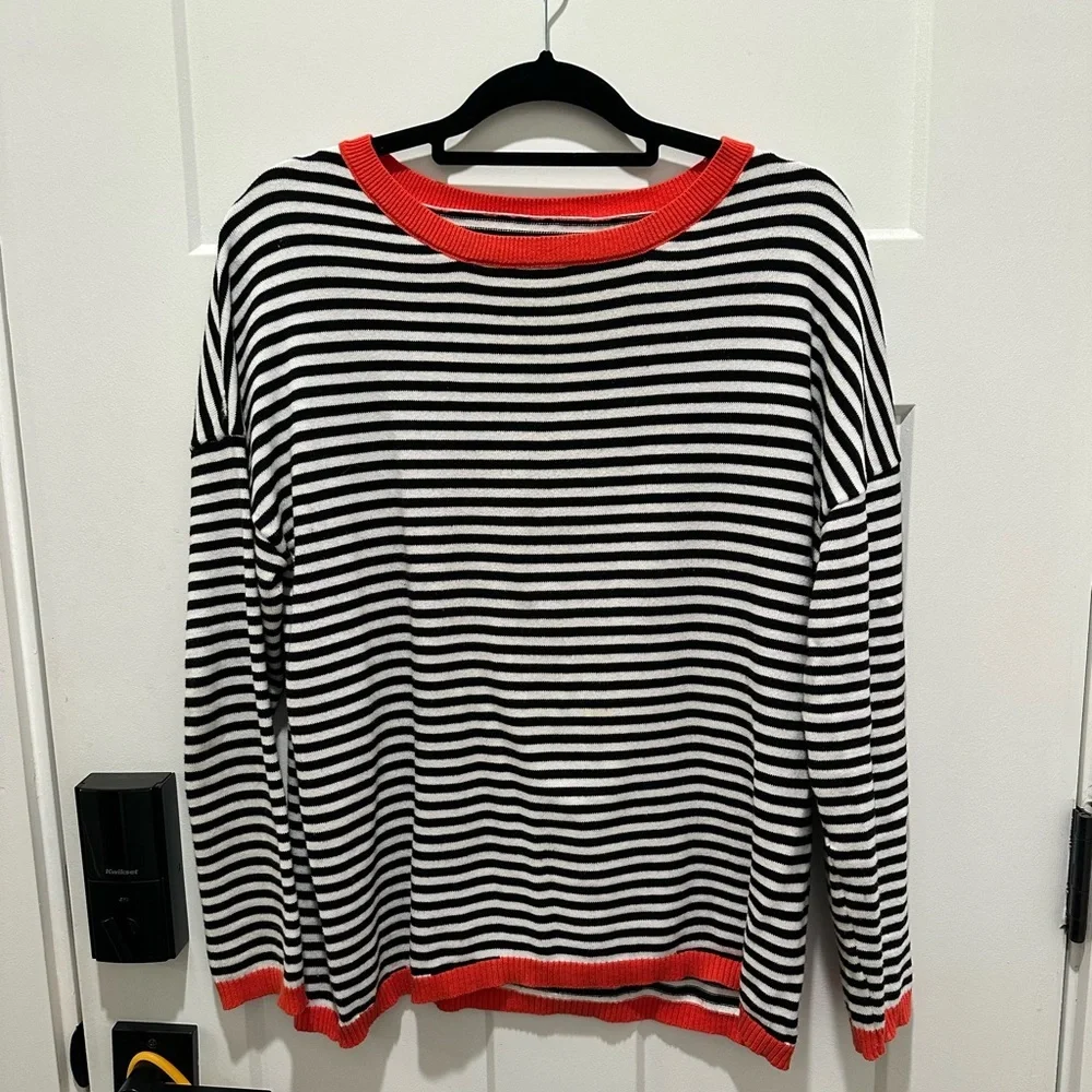 Striped Black and White Top with Red Accents - Picture 3 of 6